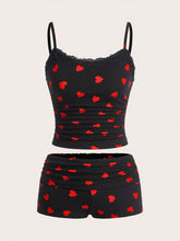 Women's 2pcs/Set Black Heart Design Casual Minimalist For Everyday Wear,Valentine's Day